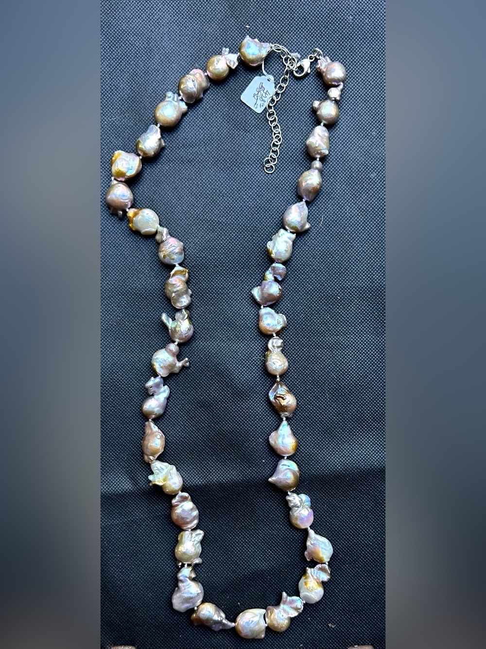 NWT $428 Large Natural Freshwater Baroque Pearl Iridescent Gray  Necklace
